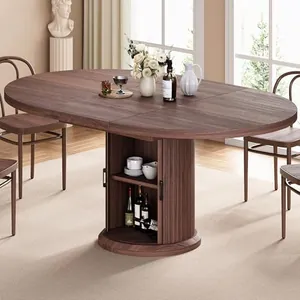 47"-63" Extendable Round Dining Table for 4-8, Brown